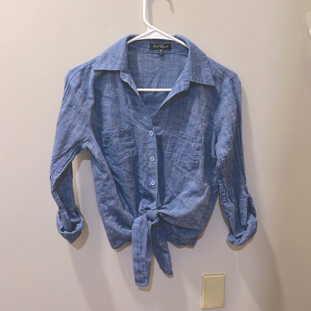 Big girls size small Tie-front Jean shirt